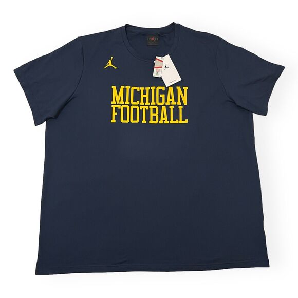 New Nike Michigan Wolverines Jordan Football Navy Blue Short Sleeve Shirt Men L - Picture 2 of 8